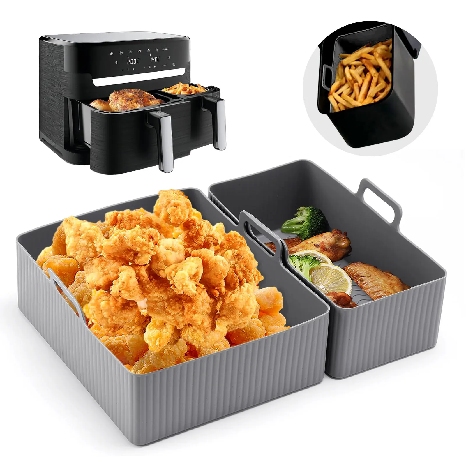 Air Fryer Silicone Pot Liner - Juego de 2 piezas de alfombrillas