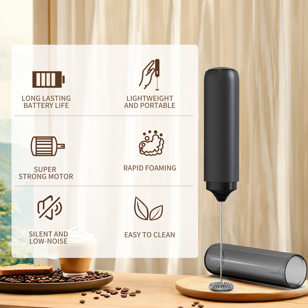 Electric Milk Frother Handheld - Batidora de leche potente para cocina,